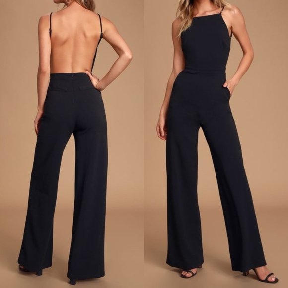 Lulus Pants - Lulu's Something to Behold Black Backless Jumpsuit